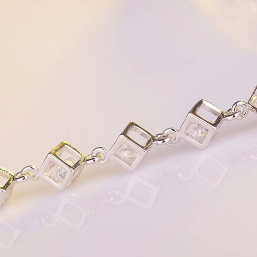 *NEW [Set of 3] 925 Sterling Silver Diamond Cube E - Picture 11 of 13